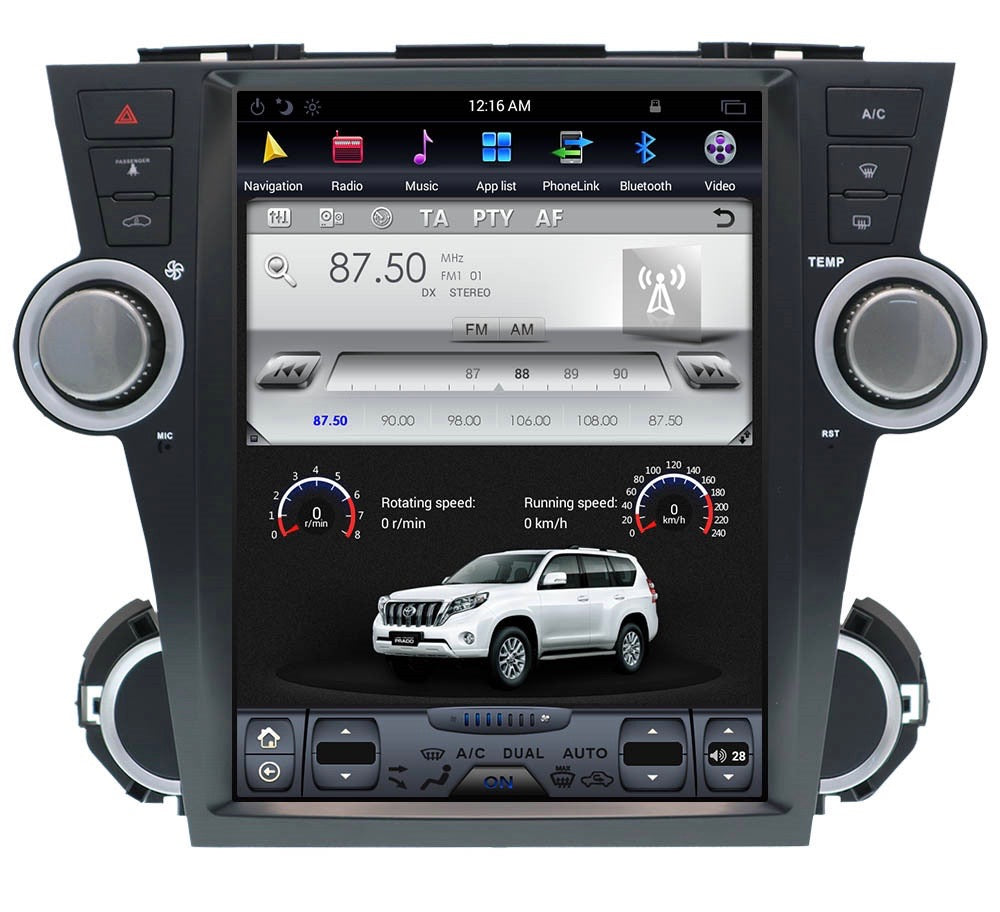 Toyota Highlander 2007 - 2013  12.1" Vertical Screen Android Radio Tesla Style